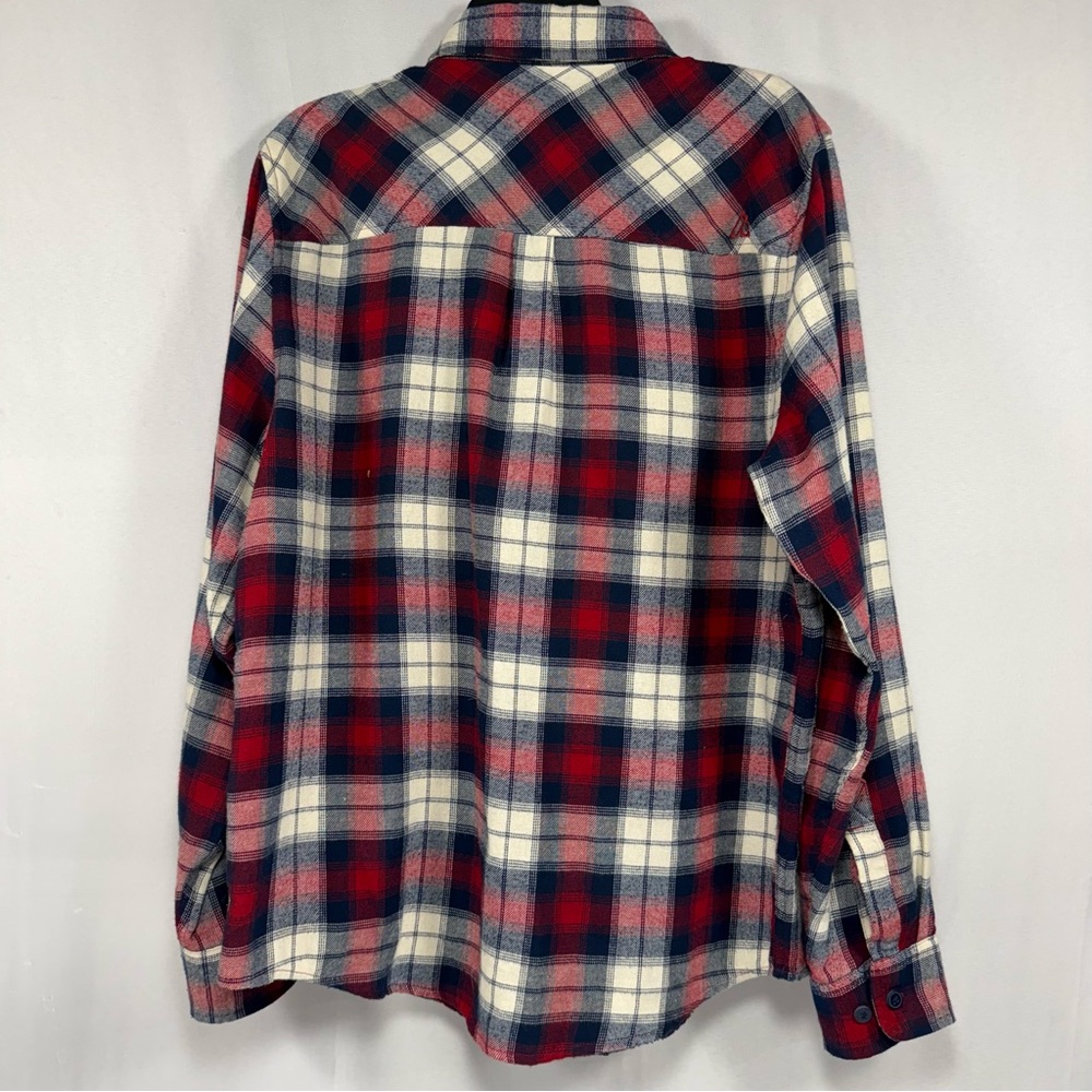 Plaid Flannel Alpine Design Red White Blue Button Up Shirt Size M - Picture 2 of 10